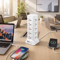 Enchufe de Extensión Vertical con Carga Inalámbrica y 5 Puertos USB Tipo C PD de Carga Rápida, con Logotipo Personalizado, Certificación CE, Venta al Por Mayor