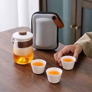 Ensemble de thé chinois de luxe personnalisé, tasses portables en céramique et verre, théière et tasse, ensemble de thé miniature pour les voyages en plein air, le camping, les affaires - Product Image 3