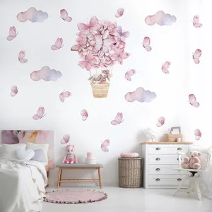 Funlife PY058粉色热气球卡通蝴蝶飞行和可爱兔子托儿所墙贴