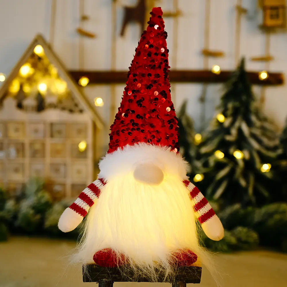 2024 Christmas Decor Xmas Supplies Swedish Tomte Gifts Scandinavian Figurine Led Sequin Santa Gnomes With Joy Word