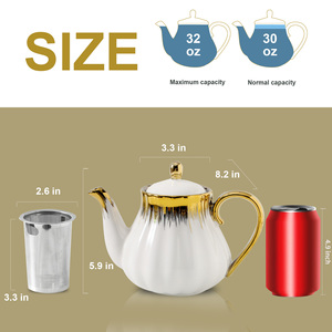 Teiera in <span class=keywords><strong>porcellana</strong></span> di lusso moderno LETAOTAO in ceramica da 850ml con coperchio rimovibile per tè sfuso o bicchieri - Product Image 3