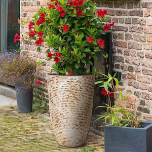 Lot de 2 grandes jardinières rondes en <span class=keywords><strong>plastique</strong></span> Finition en pierre Pots de fleurs Intérieur Décoratif Jardin Pot de fleurs en <span class=keywords><strong>plastique</strong></span> - Product Image 5