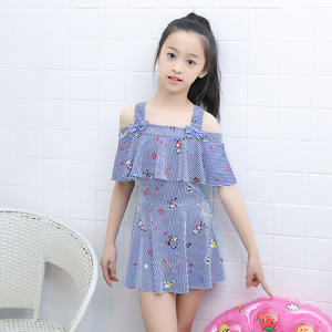Traje de Baño de Una Pieza para Niñas Baiya, Estilo Vestido a Rayas, Secado Rápido, Alta Elasticidad, 8-12 Años - Product Image 2