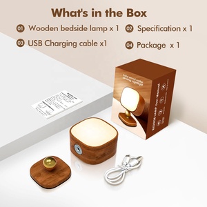 Lampe de table LED rotative en bois massif, rechargeable, sans fil, à intensité variable, veilleuse décorative pour chevet, bureau, chambre, hôtel, cadeau - Product Image 3
