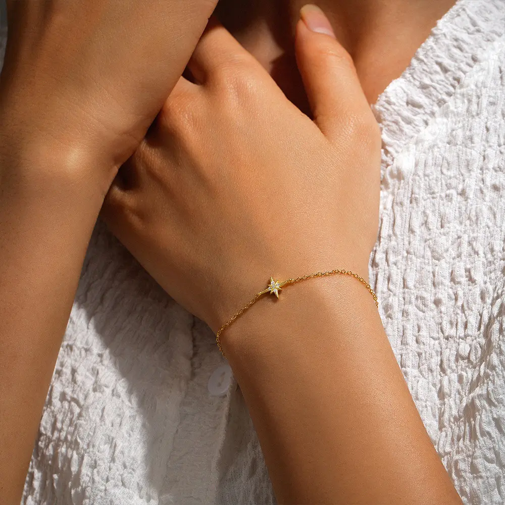 Omen Designer Jewelry 925 Sterling Silver Star Charm Bracelet Gold Plated Cubic Zirconia Chain Bracelets