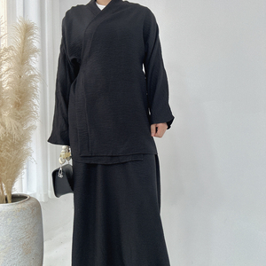 2024 Modest Women's Breathable Linen Kimono and Skirt Set 2pcs Loose Linen Suit <strong>Tops</strong> Skirt Outfits Muslim <strong>Kaftan</strong> Two Piece Set - Product Image 4