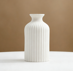 White Modern Minimalist <b>Ceramic</b> <b>Vase</b> With Lined Design for Living Room Dining Table Dried Flower Display Home Decor - Product Image 6