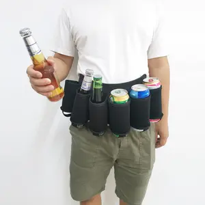 Custom outdoor adjustable strap 6 pack can holder stubby holder neoprene waist fanny pack beer bottle holder belt bag