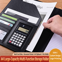 Porte-documents professionnel de luxe en cuir PU A4 avec calculatrice, logo personnalisé, organiseur de documents exécutif pour le bureau