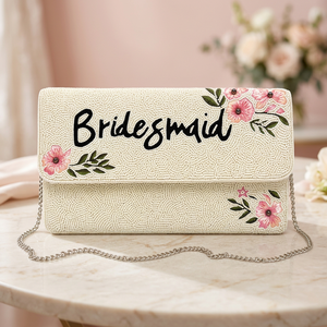 Pochette de Soirée Mariage de Luxe Faite à la Main Personnalisée pour Demoiselle d'Honneur, Sac à Main Perlé Floral Personnalisé pour Femme - Product Image 5