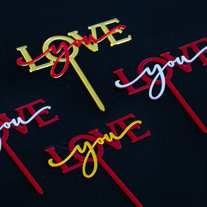 Adorno Acrílico <span class=keywords><strong>para</strong></span> Pastel de San Valentín con la Frase 'Te Amo', <span class=keywords><strong>para</strong></span> Celebración de Aniversario, Boda, con Decoración de <span class=keywords><strong>Dos</strong></span> Capas - Product Image 1