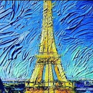 Impresión Artística en Lienzo de la Torre Eiffel en Cielos Azules, Moderna, con Marco Negro Rectangular, Decoración para el Hogar, Estilo Glam, Hecha a Mano - Product Image 1