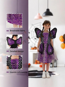 Ragazze viola strega Costume di Halloween festa festa in maglia maniche a sbuffo vestito per i bambini - Product Image 3
