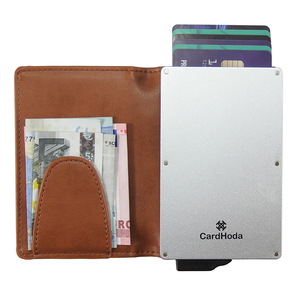กระเป๋าสตางค์อะลูมิเนียม CardHoda ดีไซน์พับสั้น บุด้วยหนังแท้ ป้องกัน RFID สำหรับทุกเพศ - Product Image 1