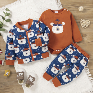 Organic Cotton Long Sleeve Baby Clothes Gift <b>Bear</b> Print Newborn Baby 3pcs Clothing Set. - Product Image 1