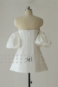 Robe de mariée courte Mily Bridal QD06323 avec manches amovibles, col droit et fermeture éclair au dos - Product Image 4