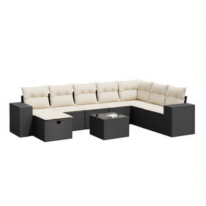 Conjunto de sofás de jardín en ratán sintético negro con cojines de espuma de alta densidad para uso en exteriores, diseño contemporáneo - Product Image 1