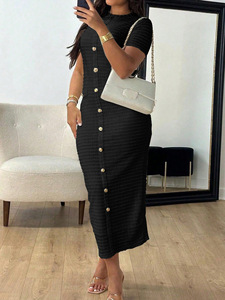 Vestido de punto de manga corta IStapromo Gifts con logo personalizado, cuello redondo y botones, venta directa de fábrica, moderno y elegante. - Product Image 3