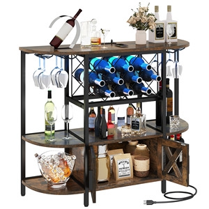 Muebles para el hogar, gabinete de vino de granja con almacenamiento y luces LED, estante de vino de madera moderno - Product Image 1