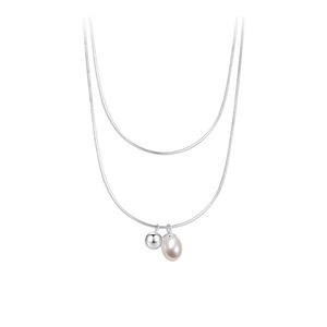Double Layer Snake Bone Chain Freshwater Pearl Necklace AAA Grade Round Geometric Design Everyday Wear Clavicle Chain - Product Image 5