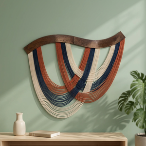 Tapiz de Macramé Bohemio, Arte de Cuerda de Algodón Tejido a Mano, Diseño Abstracto, Forma Irregular, Decoración de Interiores - Product Image 2