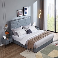 Cadre de lit en cuir véritable bleu moderne taille Queen 98019 avec tête de lit haute