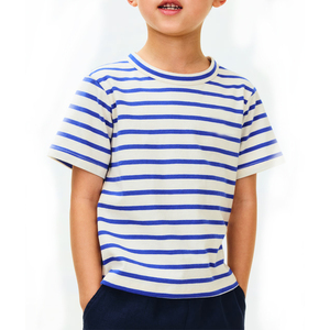 T-shirt rayé respirant à manches courtes pour garçons en coton 100 % durable avec coutures renforcées aux épaules et coupe estivale fraîche - Product Image 4