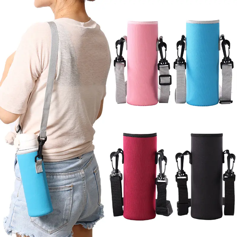 Tas wadah botol air, tas selempang pembawa botol air Neoprene dengan tas selempang botol air olahraga bahu