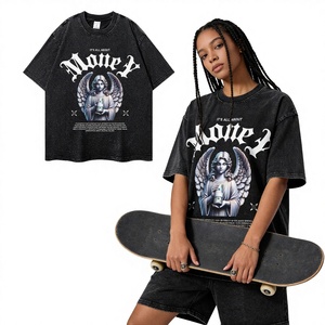 T-shirt respirant 100 % coton, coupe ample et oversize, à manches courtes, imprimé lettres couple, style streetwear usé, nouveauté 2026 - Product Image 1