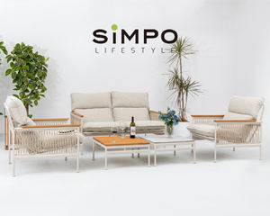 SIMPOLIFESTYLE Mobilier d'extérieur haut de gamme OLIVIA, chaise longue en corde, 2 places, jardin, terrasse, hôtel, complexe hôtelier, ensemble de canapés en aluminium et en teck - Product Image 2