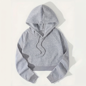 Sudadera Corta con Capucha para Mujer, Estilo Urbano, Manga Larga, Color Sólido, Informal, 100% Algodón, con Logotipo Frontal - Product Image 1