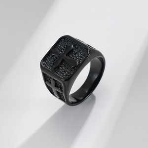 Men's Gold Cross <b>Ring</b> Stainless Steel Square Design European Style Jewelry Gift - Product Image 3
