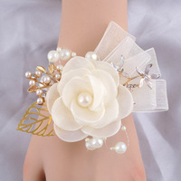 Nouvelles fleurs de poignet en soie blanche pour mariée, décoration de mariage pas chère, fête de mariage, fête prénuptiale, corsage floral pour femme