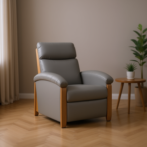 Poltrona Reclinabile in Ecopelle Grigia, Funzionamento Manuale, Design Moderno, Cuscino Imbottito, Braccioli Imbottiti, Struttura in Legno - Product Image 2