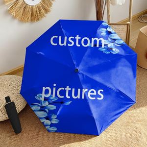 1 Parapluie Pliant Personnalisé Bleu à Motifs Floraux, Sans Minimum de Commande, Cadeau Photo Personnalisé, Impression UV, Commande Unique, Payung Personnalisé - Product Image 2