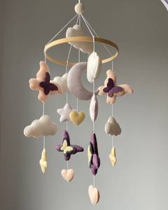 Móviles de bebé de cuna interactiva Bohemia con mariposas de peluche nubes <span class=keywords><strong>para</strong></span> bebé niña vivero hecho a mano fieltro Luna estrella bebé móviles - Product Image 6