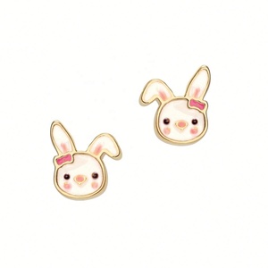 Bijoux pour enfants personnalisés, série d'animaux en émail, clous d'oreilles en acier inoxydable plaqué or, bijoux de mode pour filles, boucles d'oreilles pour enfants - Product Image 6