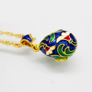 Trang Sức Nữ Phong Cách Nga Lạ Mắt Cho Nữ Mặt Dây Chuyền Hình Quả Trứng Faberge Hình Hoa Màu Xanh Dương Tráng Men Ngày Lễ Phục Sinh Mặt Dây Chuyền Mề Đay - Product Image 5