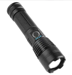 High Power P50 LED 2000 Lumen Tactical Flashlight Type C Rechargeable Waterproof Zoom Torch Light With Power Bank For Emergency