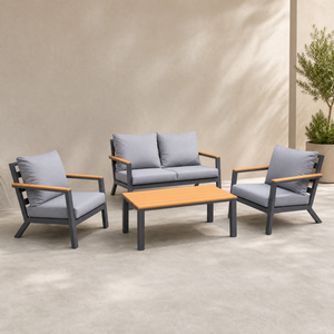 Conçu pour les terrasses de villas privées, ce salon de jardin est doté d'un cadre en aluminium et de des coussins résistants à l'air salé. - Product Image 1