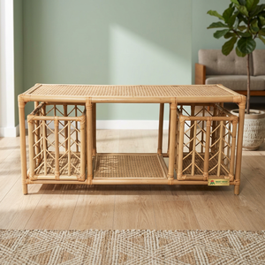 Armoire en rotin NHAT MINH, design tropical, unité de rangement écologique pour salon, 2 étagères - Product Image 4