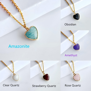 قلادة G4632 بالجملة من الفولاذ المقاوم للصدأ مع حجر طبيعي من الأمازونيت أو الأميثيست أو الكوارتز الوردي على شكل قلب، مجوهرات عصرية - Product Image 6