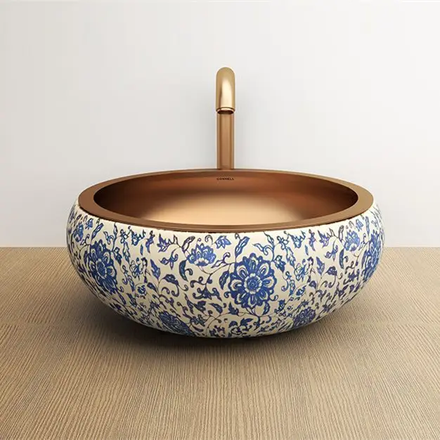 new design copper color ceramic sink bathroom Antique wash basin price