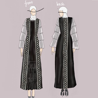 dames mode intérieur ouvert 2 pièces ensemble à manches longues dubaï turquie Ramadan abaya musulman longue robe pour les femmes