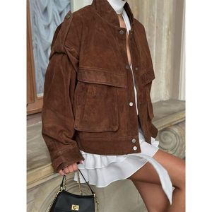 Chaqueta Bomber de Ante Vacuno Personalizada para Mujer 2026, Chaqueta de Motociclista de Cuero Sintético de Manga Larga a la Moda para Mujer - Product Image 5