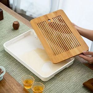 Chinese-style bamboo <b>tea</b> <b>tray</b>, water storage <b>tray</b>, dry brewing <b>tray</b>, rectangular draining <b>tray</b> made of Kung Fu bamboo, New - Product Image 1