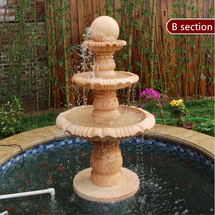 Açık bahçe dekoratif oyma doğal taş havuz çeşme mermer yüzen top dönen su çeşmesi