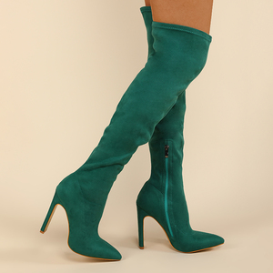 Botas Altas Sexys para Mujer XSD, Verde/Rojo, Gamuza, Punta Puntiaguda, Tacón de Aguja, Cierre con Cordones, para Otoño/Invierno - Product Image 4