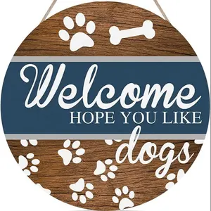Selamat Datang Semoga Anda Menyukai Plakat Tanda Kayu Pedesaan Anjing (12 "X 12"), Tanda Seni Pintu Dinding Antik Tulang Anjing