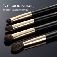 Lot de 4 pinceaux professionnels en laine à virole dorée avec manche noir Kit de pinceaux de maquillage de précision Logo personnalisé Maquillage de haute précision